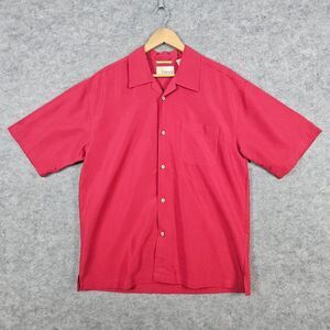 Cubavera‎ Men's Red Striped Button Up Shirt Size M Rayon/Polyester Tropical SNAG